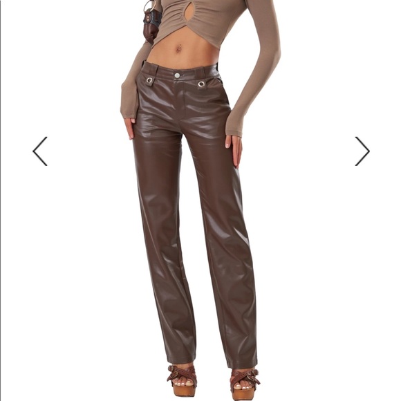 Kript Brown Leather Woffie Pants 